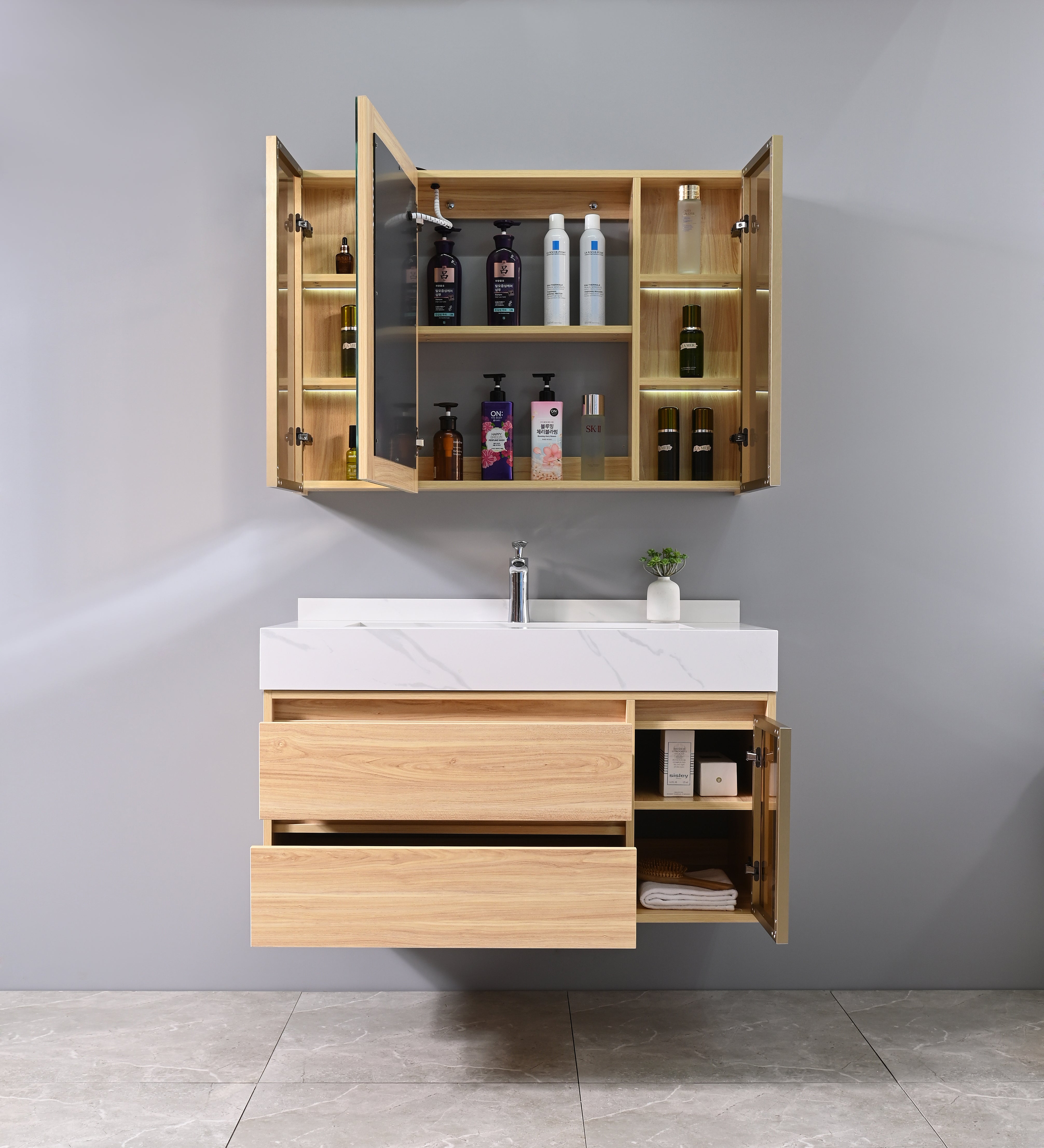 Ensemble Complet Aura 40": Bassin, Vanité, Miroir LED